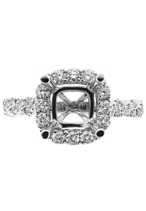 Cushion Halo with Twist Design Shank Diamond Engagement Ring Semi Mount in 18kt White Gold