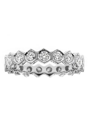 Hexagon Shaped Design Single Row Round Diamond Eternity Ring Band in 18kt White Gold