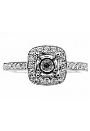 Picture Frame Halo, Milgrain Detail, Diamond Engagement Ring Semi Mount in 18kt White Gold
