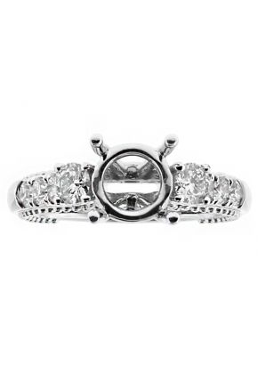 3 Stone Look, Ball Beading Side Design, Engagement Ring Semi Mount in 18kt White Gold