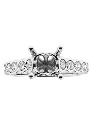 Single Row of Round Diamonds Set in Bezel, Engagement Ring Semi Mount in 18kt White Gold