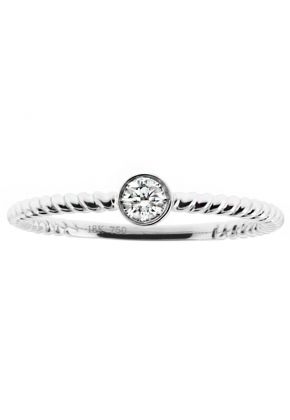 Stackable Ring Rope Design Shank with One Bezel Set Diamond in 18kt White Gold