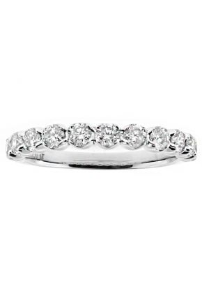 11 stone, 2.7mm Wide Ladies Single Row Diamond Wedding Band Ring in 18kt White Gold