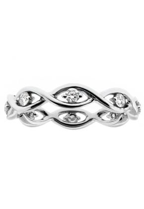 Twist with Diamond Center Ladies Eternity Ring in 18kt White Gold