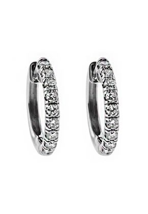 Small Diamond Thin Hoop Style Huggie Earring in 18kt White Gold