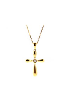 Puff 18kt Yellow Gold Cross with a Single Bezel Set Diamond in Center