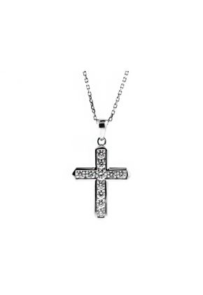 Cross with Channel Set Diamonds in 18kt White Gold
