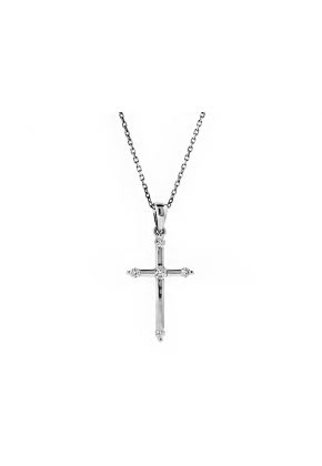 Straight Cross with 5 Diamonds in 18kt White Gold