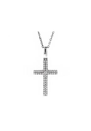 Two Row Diamonds Cross in 18kt White Gold