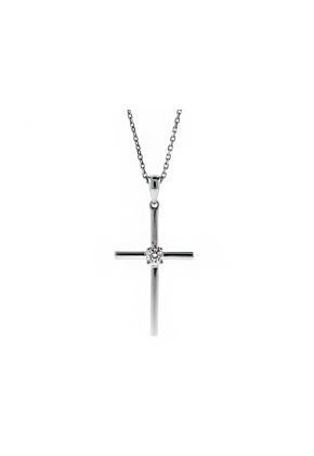 18kt White Gold Cross with a Single Diamond in Center