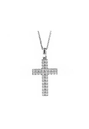 Cross with 2 Rows of Diamonds in 18kt White Gold