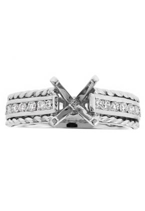 Channel Set Diamonds with Side Rope Design Engagement Ring Semi Mount in 18kt White Gold