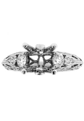 Semi Mount Engagement Ring with Milgrain Surrounding Diamonds in 18k White Gold