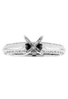 Knife Edge Shank Bordered with Diamonds Semi Mount Engagement Ring in 18kt White Gold