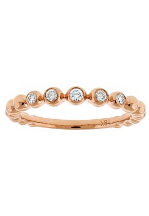 Stackable 5 Bezel Set Diamonds Beaded Ring in 18kt Rose Gold