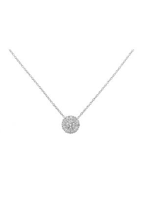 Round Double Halo Necklace with Diamonds in 18k White Gold