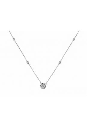 18k White Gold Necklace with Diamonds in a Cluster and on the Chain