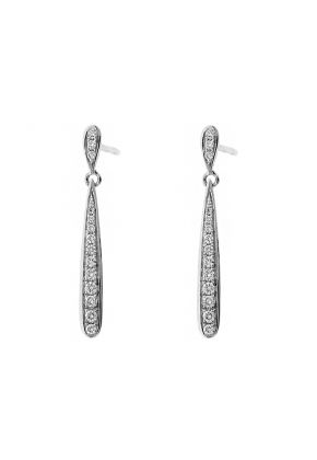 Long Rounded Drop Earrings with Diamonds in 18k White Gold