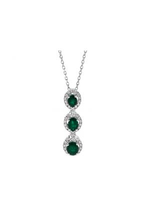 Three Tier Emerald Pendant with Halos of Diamonds in 18k White Gold