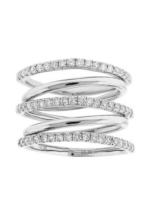 Spiral Design Cocktail Ring with Alternating Rows of Diamonds and 18k White Gold
