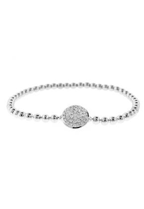 Beaded Design Bangle with Cluster of Diamonds 18k White Gold