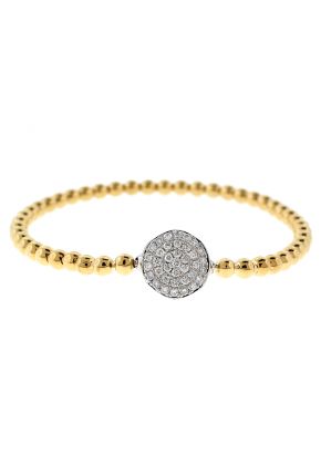 18k Yellow Gold Beaded Bangle with Cluster of Diamonds