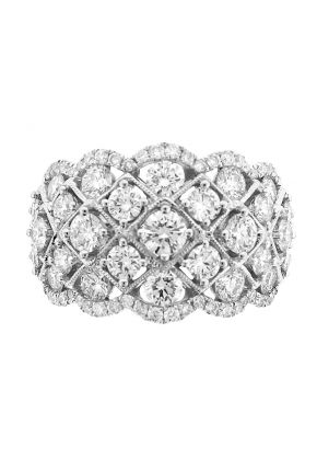 Openwork Cocktail Ring with a Pattern of Diamonds and Milgrain in 18k White Gold