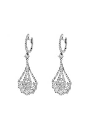 Fancy Dangling Earrings with an Intricate Design of Diamonds in 18k White Gold