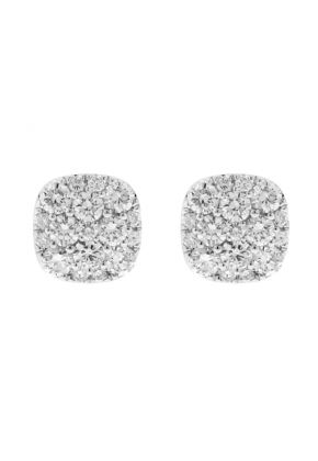 Rounded-Square Diamond Cluster Stud Earrings in 18k White Gold