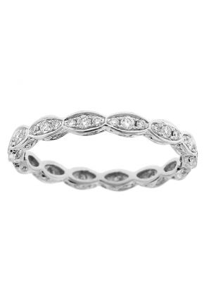 Diamond Eternity Band with Hand Engraved Design in 18k White Gold