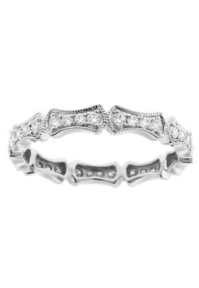 Curved Eternity Band with Diamonds Bordered by Milgrain Design in 18k White Gold