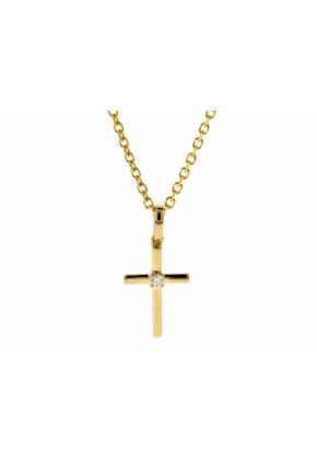 Solitaire Cross Pendant with a Center Diamond in 14k Yellow Gold