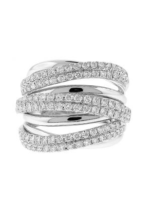 Modern Cocktail Ring with Overlapping Design of Pav?? Set Diamonds in 18k White Gold