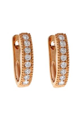 18k Rose Gold Huggie Earrings with Diamonds Between Milgrain Design