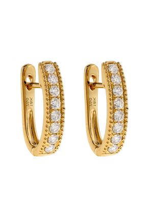 18k Yellow Gold Huggie Earrings with Diamonds Between Milgrain Design