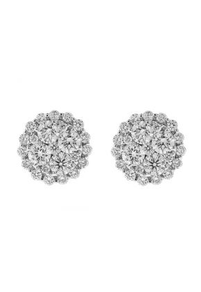 Round Cluster Studs / Diamond Earrings - 18k White Gold Jewelry