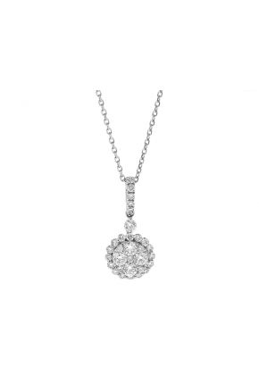 Diamond Cluster Pendant / Necklace - Round - 18k White Gold Jewelry