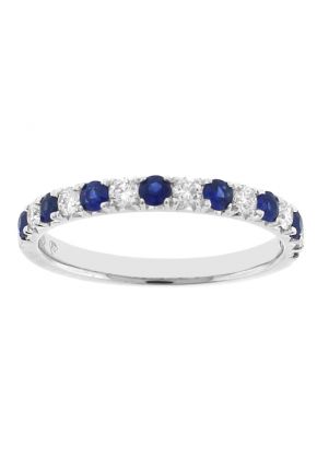Sapphire and Diamond Band - 18k White Gold - Genuine Gemstone Ring