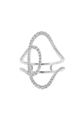 Crossover Diamond Ring - Criss Cross Abstract Design - 18k White Gold Jewelry