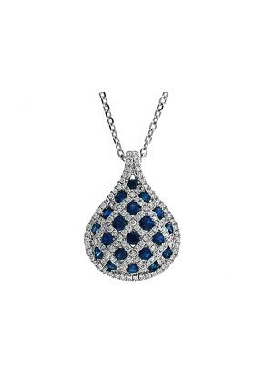Drop Shaped Sapphire and Diamond Pendant in 18K White Gold