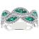 Wavy Right Hand Fashion Ring with Channel Set Emeralds Surrounded by Diamond Rounds in 18K White Gold