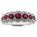7 Stone Ruby Ring with Wavy Border of Beaded Milgrain and Diamond Rounds in 18K White Gold