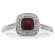 Right Hand Fashion Ring with Ruby Center Bordered by Beaded Milgrain and Diamond Halo in 18K White Gold