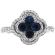 Clover Design Sapphire Ring with Double Diamond Halo in 18K White Gold