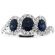 3 Stone Sapphire Twist Ring Surrounded by Diamond Rounds in 18K White Gold