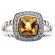 Cushion Citrine Diamond Halo Roped Split Shank Ring 18kt White Gold
