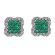 Square Emerald Post Back Stud Earrings with Wavy Diamond Halo Border in 18K White Gold