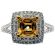Double Square Halo for Fancy Yellow Diamond Center, Split Shank, Diamond Engagement Semi Mount White Gold Ring Setting