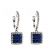 Square Sapphire Dangling Hoop Earrings with Diamond Halo in 18k White Gold