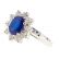 Right Hand Fashion Ring with Sapphire Center Surrounded by Prong Set Diamond Rounds in 18K White Gold